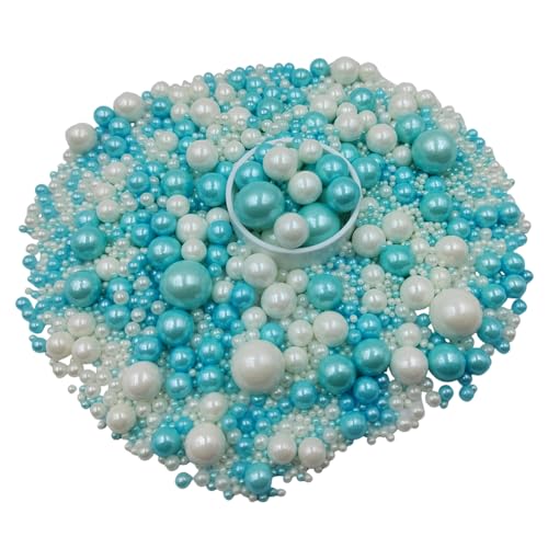 Image of Edible White Blue Sugar Pearls Candy Sprinkles 120G / 4.23Ounce Baking Cake Sprinkles Cupcake and Cake Topper Cookie Decorations Wedding Party Valentines Halloween Christmas Supplies