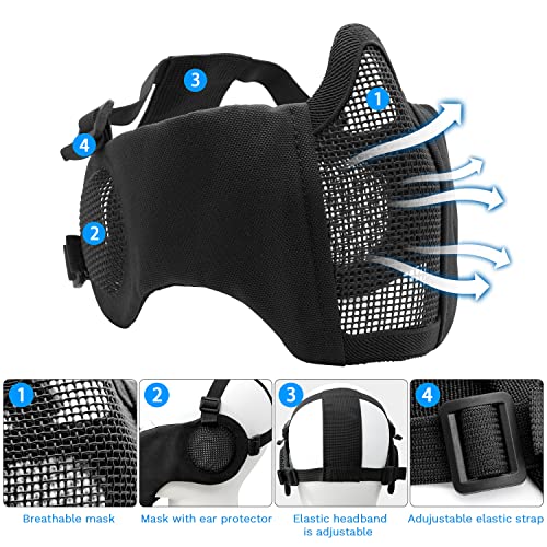 image for Yzpacc Airsoft Half Face Mask with Goggles Hat Set Tactical Masks Full