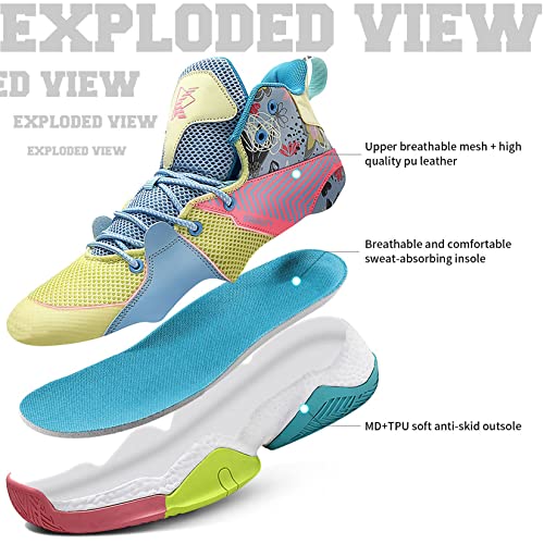 Ashion Kid's Basketball Shoes Boys Basketball Shoe Girls Basketball Trainers Comfort High Top Shoes For Boys Girls Breathable Sneakers Non-Slip(Little Kid/Big Kid) Kratos Blue Size6 #TOP1