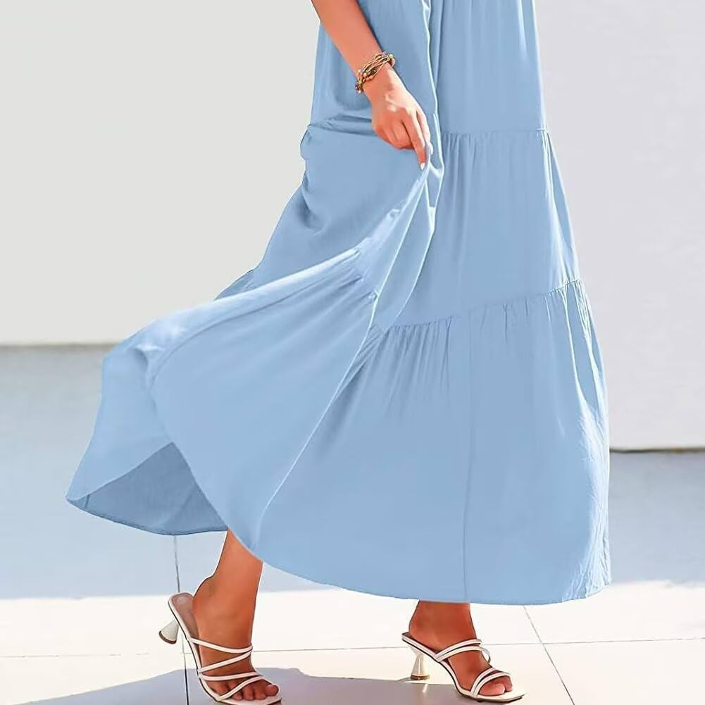 Womens Summer Dresses Spaghetti Strap Maxi Dresses for Women Boho Dress Sun Dresses for Women 2025 Blue - Image 6