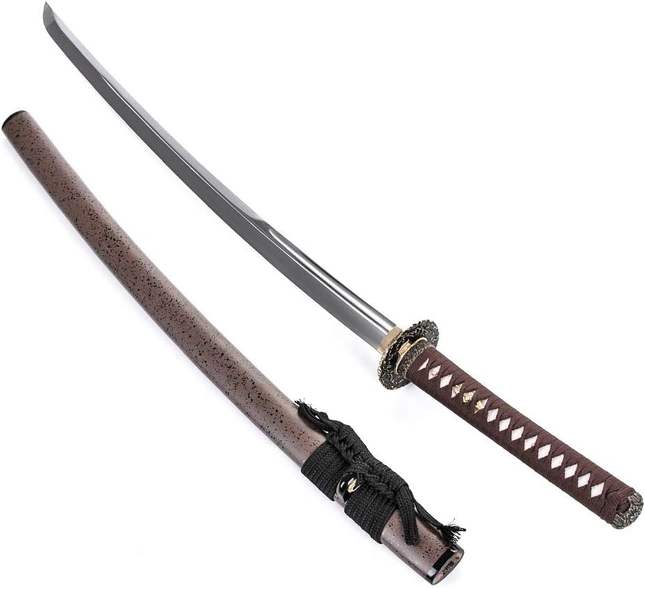 siwode Handmade Full Tang Sharp Katana, Iron Antique Peony Tsuba Japanese Samurai Sword (High Carbon Steel 1060) 40-Inch