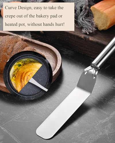 Image of 2PCS Crepe Spreader & Spatula Kit, T-Shape Dosa Spreader Tool and Spatula Set with Stainless Steel Handle, Cake Turner Spreader Tool Crepe Pan Maker for Home Kitchen Utensils Dining Room