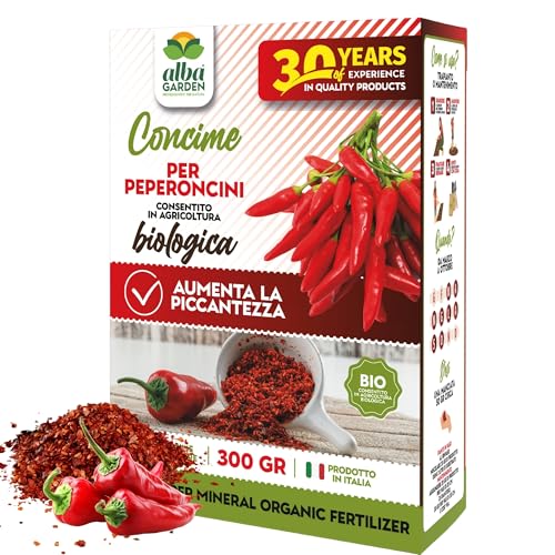 Albagarden - Concime Peperoncini Biologico - Fertilizzante Granulare Per Tutte Le Varietà - Abbondante Produzione Di Qualità Di Frutti Per Coltivazione In Vaso E Piena Terra x 300 gr