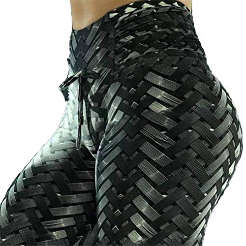 LUCKME Leggings de Alta Cintura de la Mujer de Yoga, Rayas Tejido Pilates Medias Estiramiento de la Barriga Pantalones de Control para el Entrenamiento Deportivo Correr Gimnasio Barre o Ropa Diaria,M
