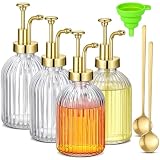 LemonRoad 4 Pcs Coffee Syrup Dispenser for Coffee Bar 10oz Glass Syrup Pump Dispenser with Gold Pump, Gold Scoop and Funnel for Bar Accessories