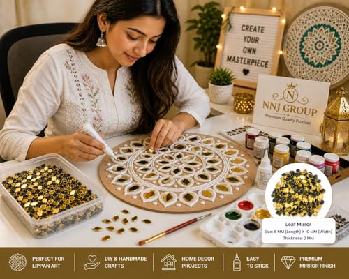 Image of NNJ GROUP 500 Pcs - 500 Pcs - Golden Eye Shape Mirror Kit for Lippan Art and Craft Work, Jewellery Making with Fabric Glue