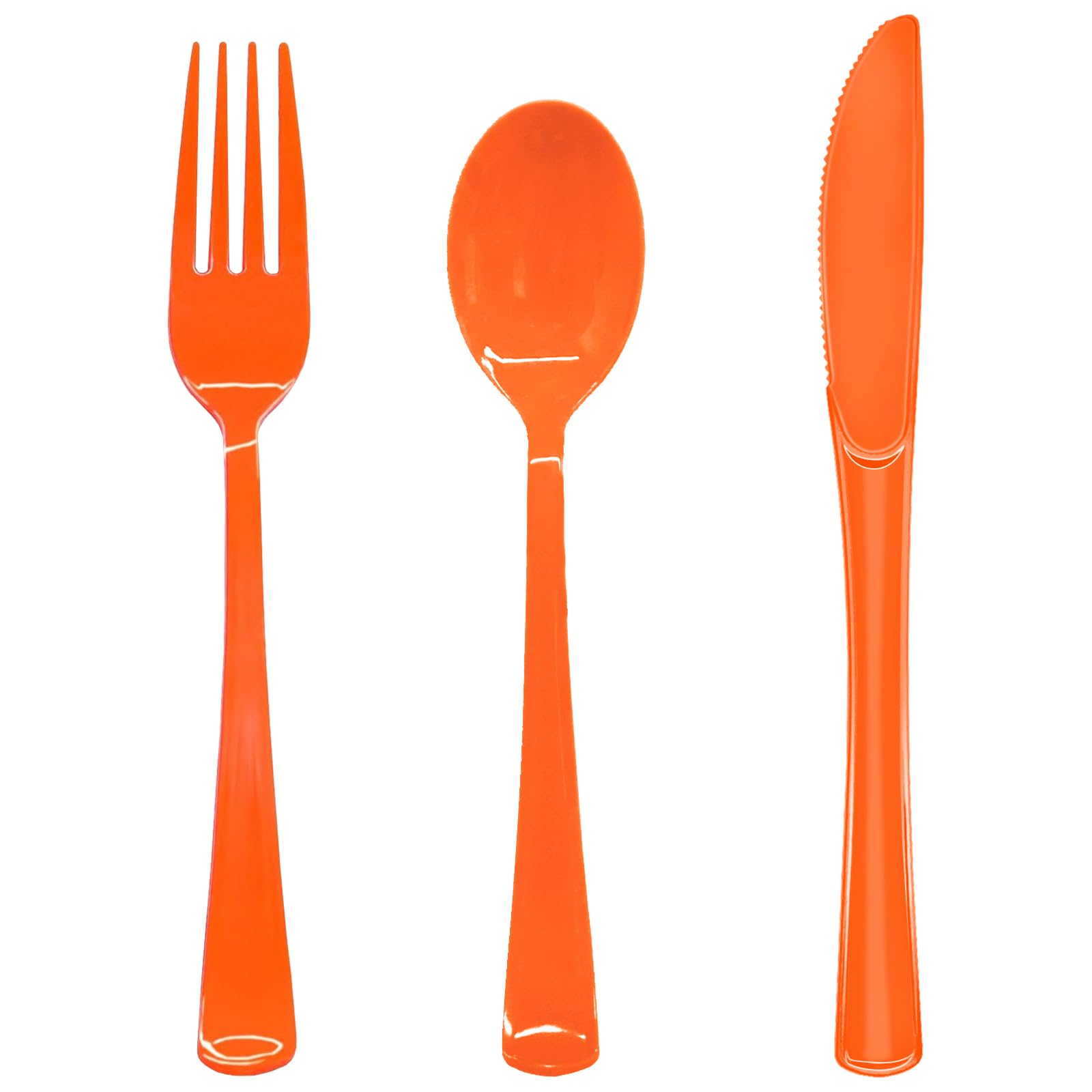 Photo 1 of 150 Pack Orange Plastic Silverware, Orange Plastic Cutlery Disposable Includes 50 Forks, 50 Spoons, 50 Knives for Birthday, Party, Holiday