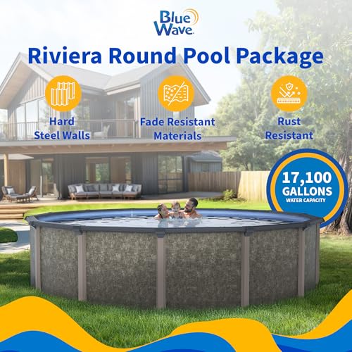 Image of Riviera 27-ft Round 54-in Deep 8-in Top Rail Metal Wall Swimming Pool Package