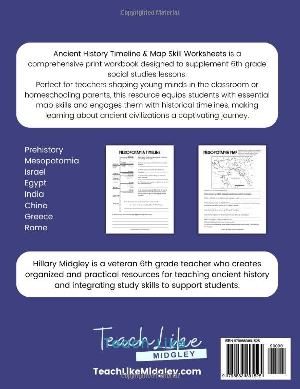 Ancient History Timeline & Map Skill Worksheets Social Studies Grade 6 Workbook: Ancient History Timeline Worksheets & Ancient World Map Skill ... Classroom & Homeschool Curriculum 6th Grade - Image 2