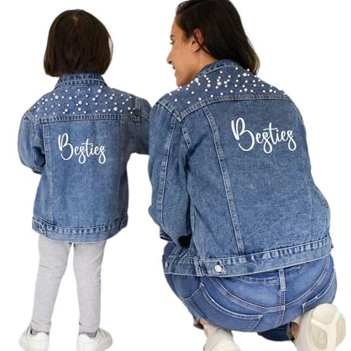 Personalized Embroidered Girl Jean Jacket, Customized Kids Pearl Jean Jacket with Name, Cute Toddler Coat for Flower Girls Gifts for Wedding, Birthday, Family Wear for Mother & Kids2