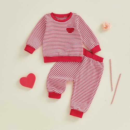 Image of VISGOGO Baby Boy Clothes Toddler Fall Winter Outfit Sweater Toddler Boy Striped Clothes 6 12 18 Months 2 3T 4T Pant Set