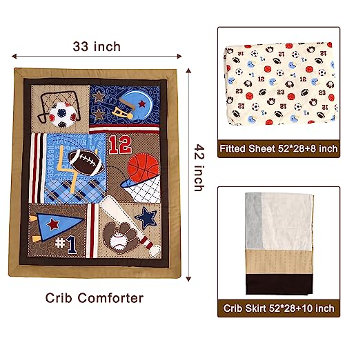 Wowelife Crib Bedding Set For Boys And Girls Sports, Premium 3-Piece Baby Bedding Set Brown, Baby Crib Bed Set Baseball, Breathable And Soft #TOP2