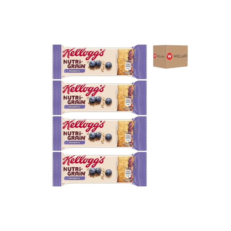Kelloggs Nutrigrain 37g Bar Blueberry Filling Pack of 4 Vegetarian Cereal Wholegrain Wheat Oat Baked Breakfast Snack Vitamin B Minerals with Welari Thank You Card | (4pack) (148g) - Image 5