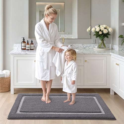 Image of Color&Geometry Gray Bathroom Rugs 43x24, Extra Soft Absorbent Microfiber Bath Rugs, Non-Slip Bathroom mat, Washable Plush Bath Mats for Bathroom, Shower, Bathtub, Laundry, Dark and Light Grey