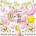 We Are Over The Moon Baby Shower Decorations for Girls, Pink Gold Balloon Moon Stars Backdrop, Outer Space Pregnancy Celebration Party Supplies
