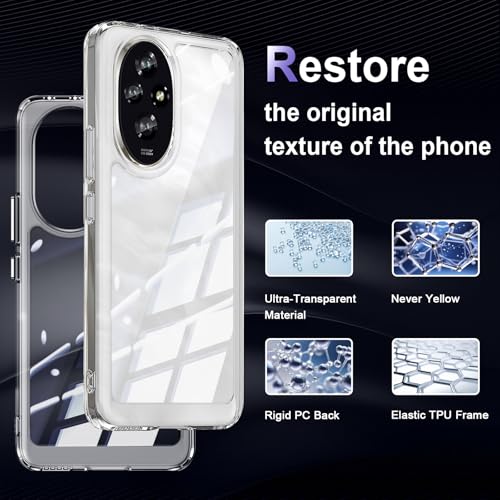 Image of Case for Honor 200 5G, Military Grade Drop Protection Phone Case, Yellowing Resistant, Anti-Scratch Hard PC Back, Shockproof Hard Ultra-Thin Protective Cover, Clear