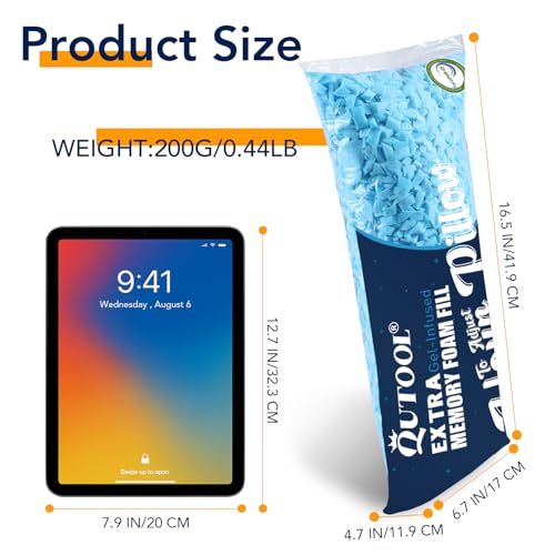 QUTOOL 0.44lb Bean Bag Chair Filler Premium Replacement Shredded Memory Foam Filling for Pillows Foam 1pack-Blue