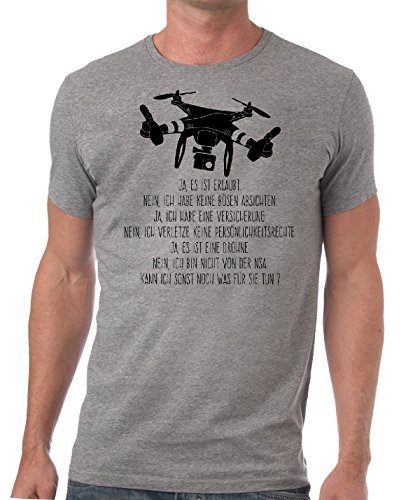 Stylotex Herren Slimfit T-Shirt Ja es ist eine Drohne, Größe:M;Farbe:Heather