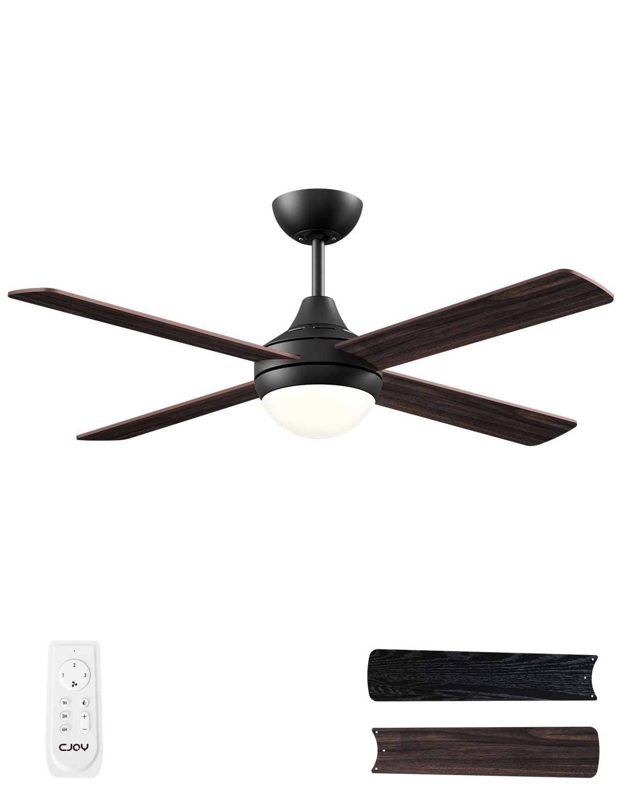 CJOY Modern LED Ceiling Fan with Light, Bedroom Lights Ceiling Fan with Light and Remote, Quiet Reversible Ceiling Fan Light for Bedroom Living Room, 4 Plywood Blades, 2 E27 Lamp Holder, Without Bulb