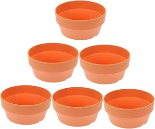 Kisangel 6 Pack Plastic Flower Pot Imitation Clay Round Planter with Drainage Holes 4.92 X 4.92 X 2.36 in Shallow Pot for Succulents Indoor Outdoor Garden Supplies