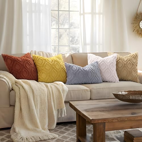 decorUhome Fall Throw Pillow Covers 18x18 Inch Set of 2, Soft Plush Decorative Faux Fur Rust Solid Couch Pillow Covers, Accent Farmhouse Neutral Square Euro Pillow Cases for Sofa Bed Living Room