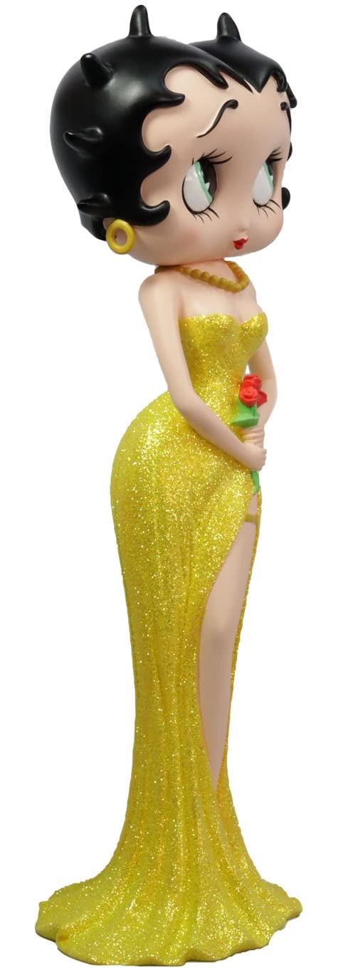 Middle-England Betty Boop, statuetta da collezione con vestito giallo glitterato che tiene i fiori, altezza 38 cm