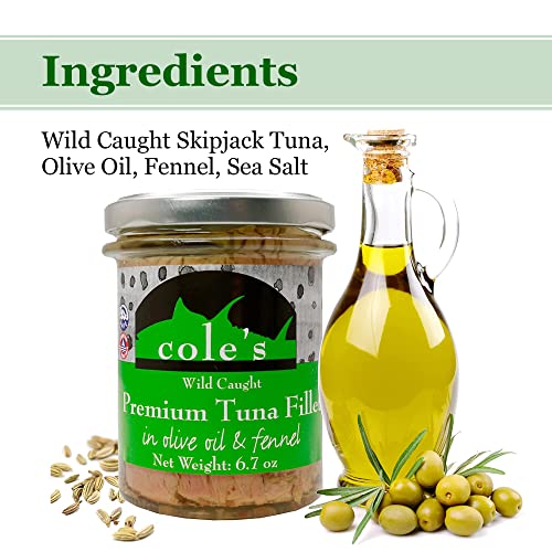 Coles Fresh Canned Tuna Fillets In Olive Oil With Fennel 6 Pack - Gluten Free Fresh Fish, Wild Caught Tuna Fish, Healthy Snacks, And High Protein Food - 6.7 Oz Per Container #TOP2