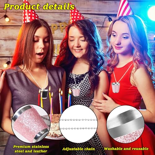 Miniatura 4 de Begpoee 12 Piezas Vasos De Chupito De 30 Ml De Acero Inoxidable Rosa, Vasos De Chupito Para Colgar, Para Celebraciones De Bodas, Carnavales Y Fiestas Al Aire Libre 4,2 X 3,7 Cm, Rosa Plata