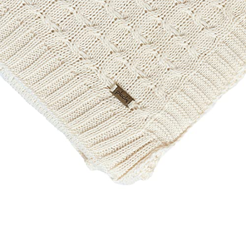 Image of Pluchi Kelly Knit Cotton Knitted Textured All Season AC Throw Blanket for Sofa (Luxurious,125cm X 150cm, 49 x 59 Inches) (Natural)