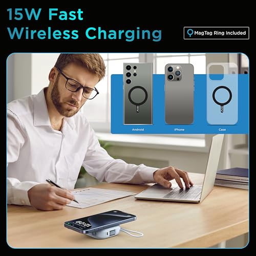 URBN 10000mAh Atom Link 5-in-1 Magsafe Power Bank | Built-in USB-C & Lightning Cable | 15W Fast Wireless & 20W Wired Charging | Compatible with Apple Watch | Strong Magnetic Hold (Light Blue) 5 51LBRmutlBL