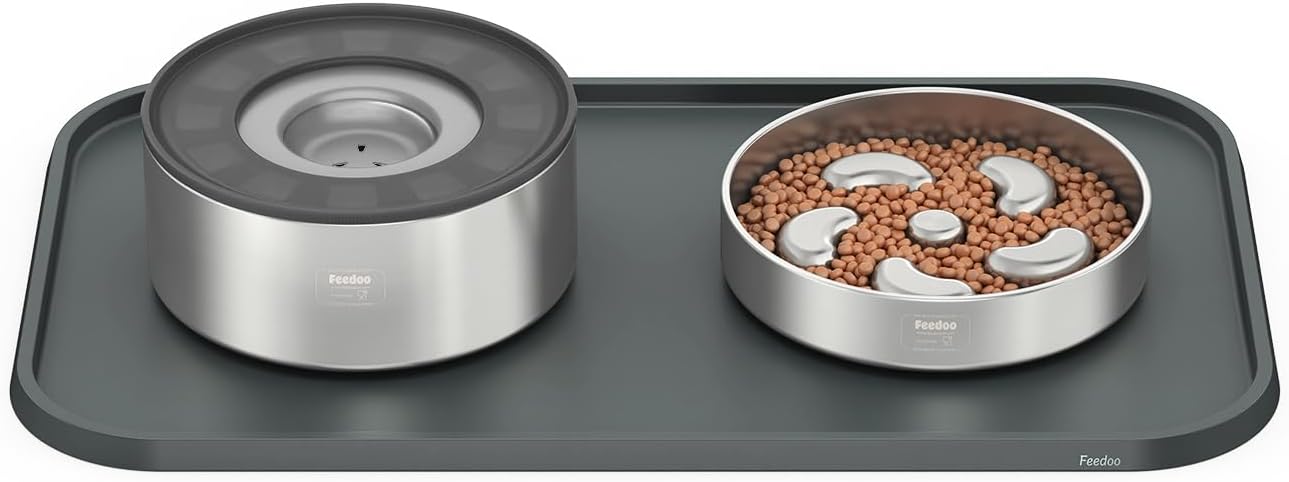 Pet Feeding Mat [Warped Resistant Raised Edge], Water-Proof Silicone Placement for Food Water Bowls, Anti-Slip Base Protect Floor, BPA-Free&Dishwasher-Safe [23.5x13.5inch Large, Gray] - Image 9