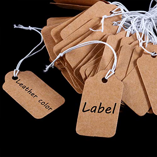 300 Pieces Kraft Price Tags with Elastic Hanging String Writable Blank Price Labels Small Marking Display Tags(1.38 x 0.71 Inch)4
