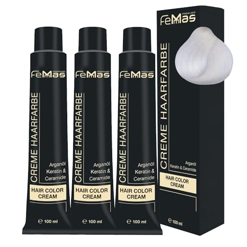 FemMas Haarfarbe 3x Bleichverstärker 1000 I Creme Haarfarbe mit Arganöl, Keratin & Ceramiden I Als dauerhafte Haarfärbung oder Tönung für strahlende, haltbare Farbergebnisse I 100 ml