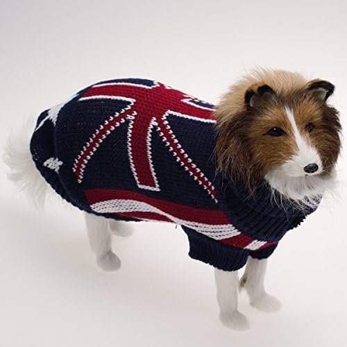 Komener Small Dog Puppy Cat Knitted Turtleneck Sweater Clothes Union Jack Pattern (XS)