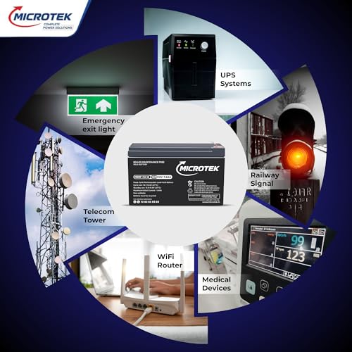 Image of Microtek MSMF 7.2-12 12V 7.2Ah Sealed Maintenance Free VRLA Battery for UPS, Emergency Lighting, Medical Equipment, Telecom, Weighing Machines & Power Backup (Pack of 1)
