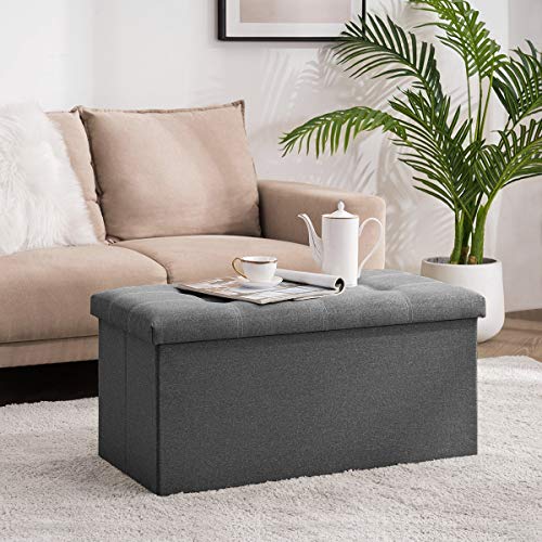 Youdesure Folding Storage Ottoman Bench For Living Room, 30 Inch Storage Bench With Padded Seat For Bedroom Hallway, Holds Up To 350Lbs, Linen Fabric Grey #TOP7