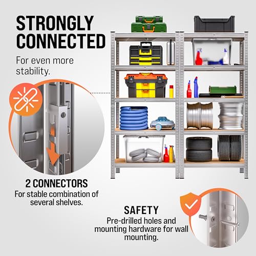 Monzana® 2x 5 Tier Shelving Unit Garage Shelving Units, Silver 180x90x40cm - Image 4