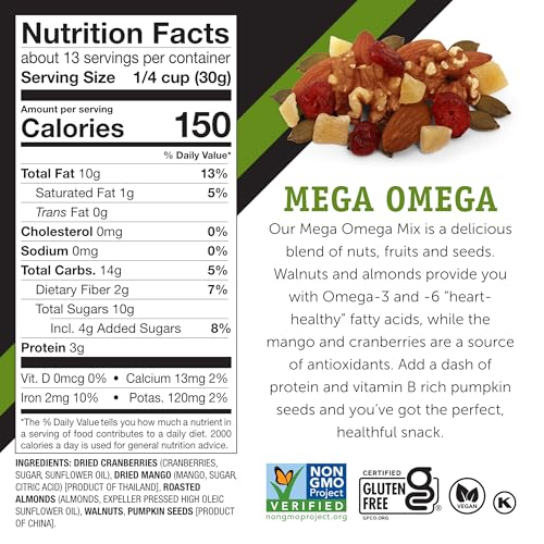 image for Power Up Trail Mix, Mega Omega Trail Mix, Non-GMO, Vegan, Gluten Free,