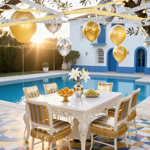 Image of 4 Crepe Paper Streamers Rolls, 328ft Pack of Silver and Gold Crepe Paper for Graduation Christmas New Year Wedding Baby Shower Birthday Party Decorations (1.8 inch x 82 ft /Roll)