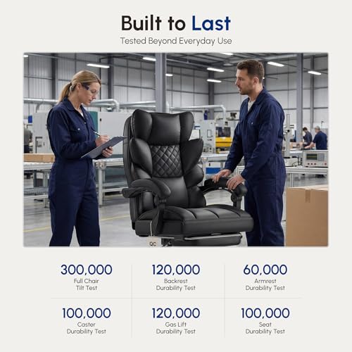 Image of Dowinx Big and Tall Office Chair with Pocket Spring Cushion,High Back Computer Gaming Chairs with Linkage Armrests,Executive Desk Chairs with Footrest,PU Leather-Black