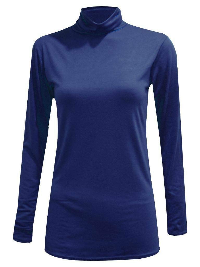Fashion Lovers Ladies Women Stretch Plain Polo Turtle Roll Neck T Shirt Jumper Top Navy