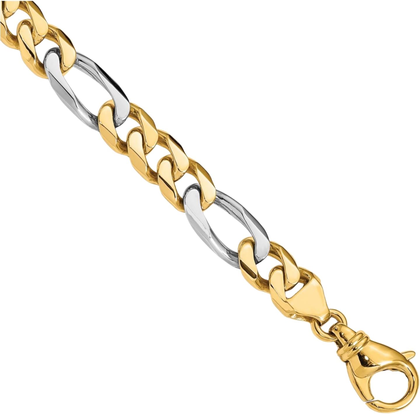 IceCarats 14K Solid Two Tone Gold 8.5mm Chunky Figaro Chain Link Bracelet 8 inch Polished For Him