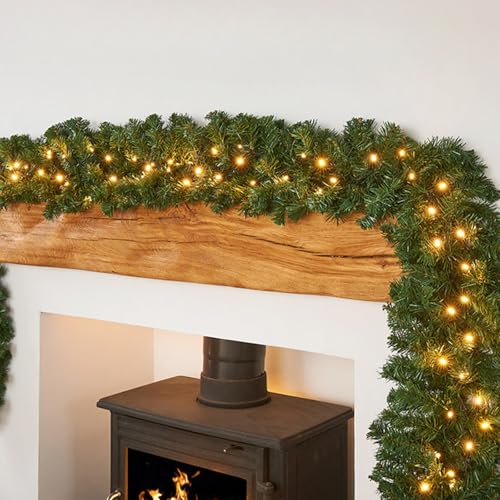 33FT/10M Christmas Garland with 200 LED Lights, Extra Long Fireplace Garland Christmas, Realistic Christmas Fireplace Wreath for Stair Front Door Xmas Tree Decoration