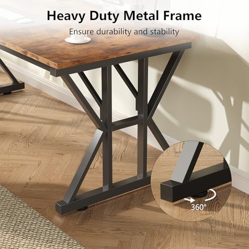 Image of 63 inch Large Computer Desk with Thickened Frame for Home Office, Living Room | Modern Simple Executive Desk, Larger Gaming Desk with X-Shaped ReInchforcement, Rustic Brown