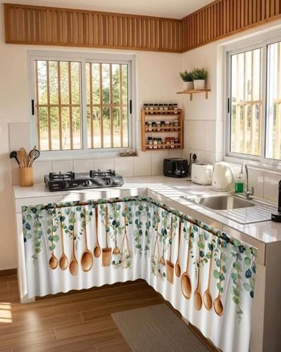 Image of Premium Printed Kitchen Sink Curtain | Washable & Dustproof Rod Pocket Counter Skirt | Perfect for Any Sink,Counter | Multicolor Cooking (Chamchi, Pack of 2)