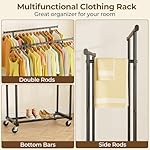 Double Rods Clothes Rack, Rolling Clothing Rack for Hanging Clothes Portable Wardrobe Rack, Metal Garment Rack Sturdy Coat Rack for Bedroom Laundry Living Room, Black - Image 3
