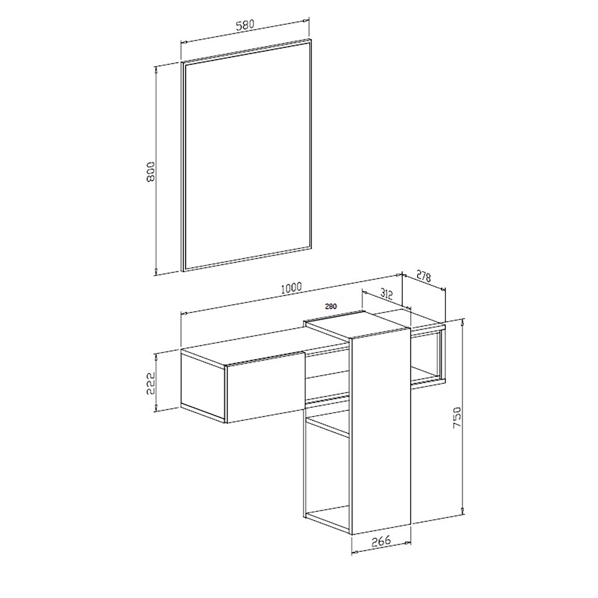 Dmora - Mobile da ingresso Baffin, Entratina appendiabiti, Composizione per atrio, Consolle portaoggetti multifunzione, 100x31h75 cm, Rovere e Bianco