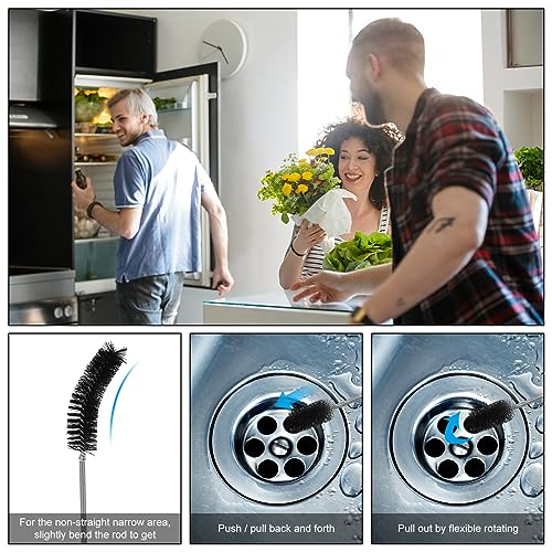 Doppelkopf Flexible Reinigungsbürste, 155cm Multifunktionale Weiche Reinigungsbürste, Schlauchbürste aus Edelstahl für Rohre mit Schmalem Abflussloch