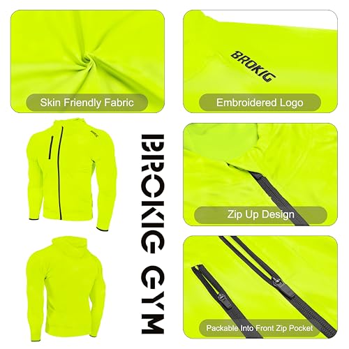 Image of BROKIG Mens Windbreak Running Jacket Zip Up Hoodie