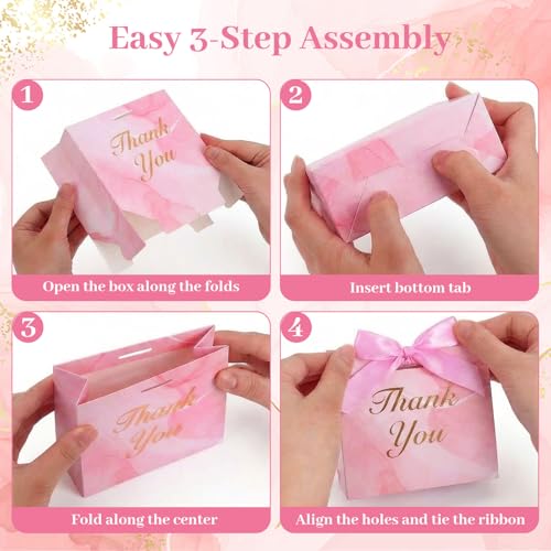 VGOODALL 24PCS Thank You Gift Bags, 4.5x3.9x1.8Inches Mini Party Favor Bags Pink Treat Boxes with Bow Ribbon for Wedding Bridal Baby Shower Birthday Party by VGOODALL - Image 3